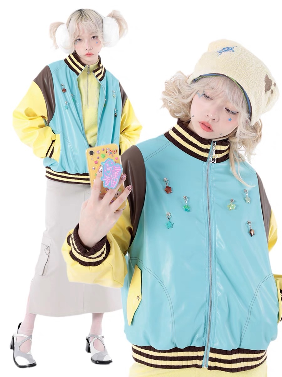 Hashtag DDD 加絨美式復古星星棒球外套