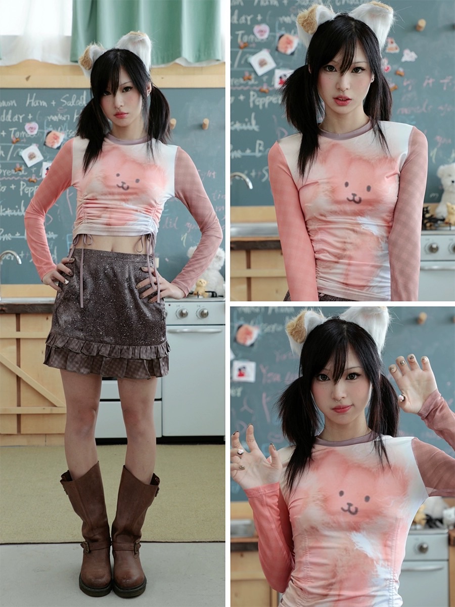 Hashtag DDD 彈力網紗抽繩小熊T