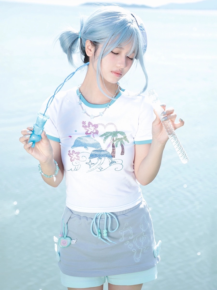 Hashtag DDD 運動音符翅膀假兩件裙褲