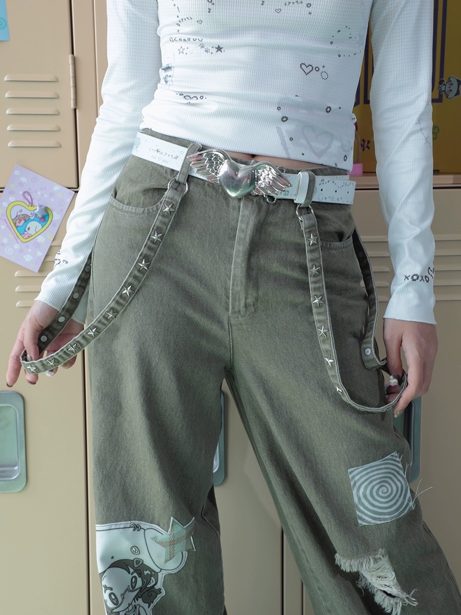 加價購🍬 Hashtag DDD 翅膀愛心天使白色pu皮腰帶