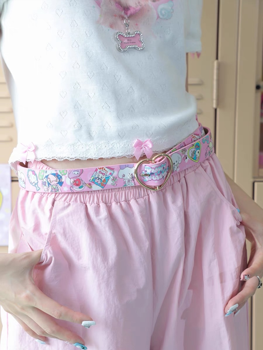 加價購🍬 Hashtag DDD 鳥鳥一聯名粉色印花pu皮腰帶