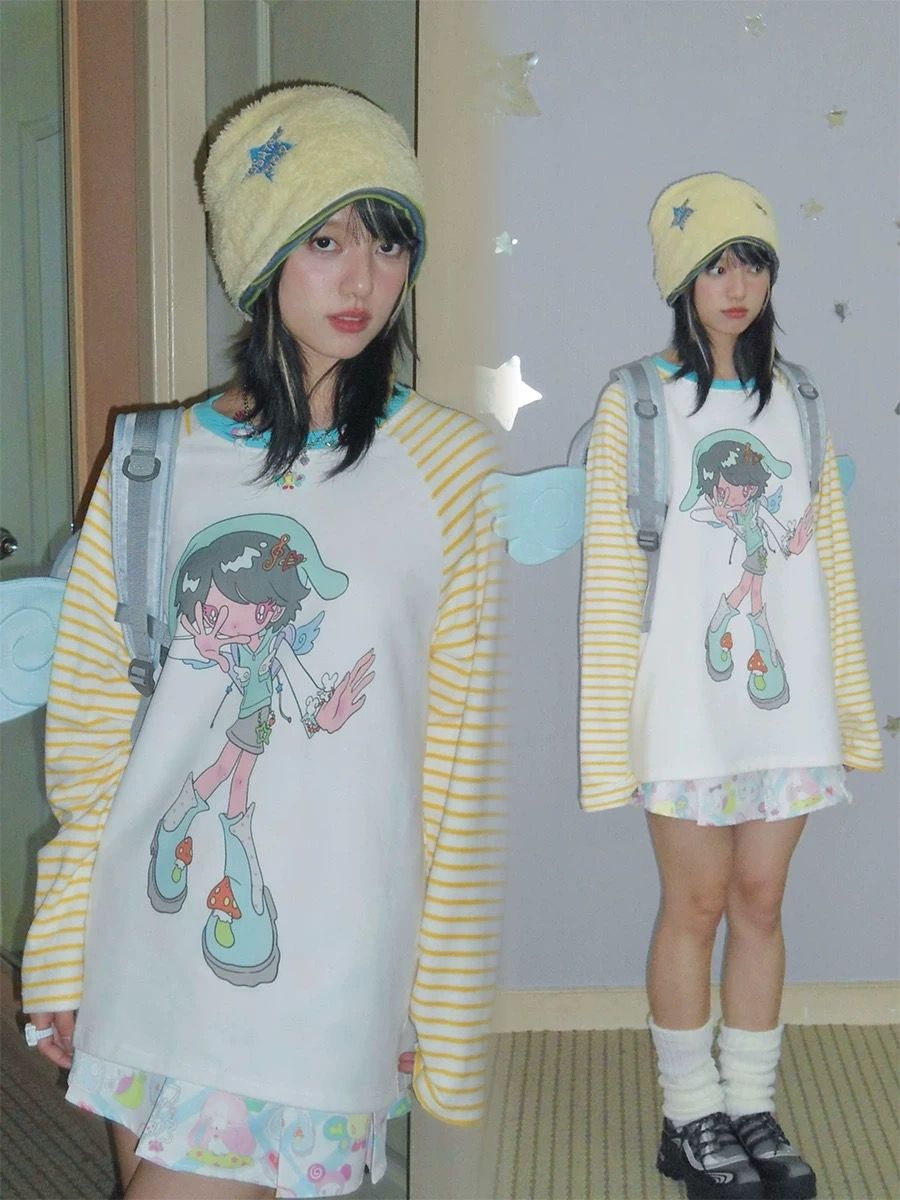 New🩵 鳥鳥一聯名條紋插肩長T