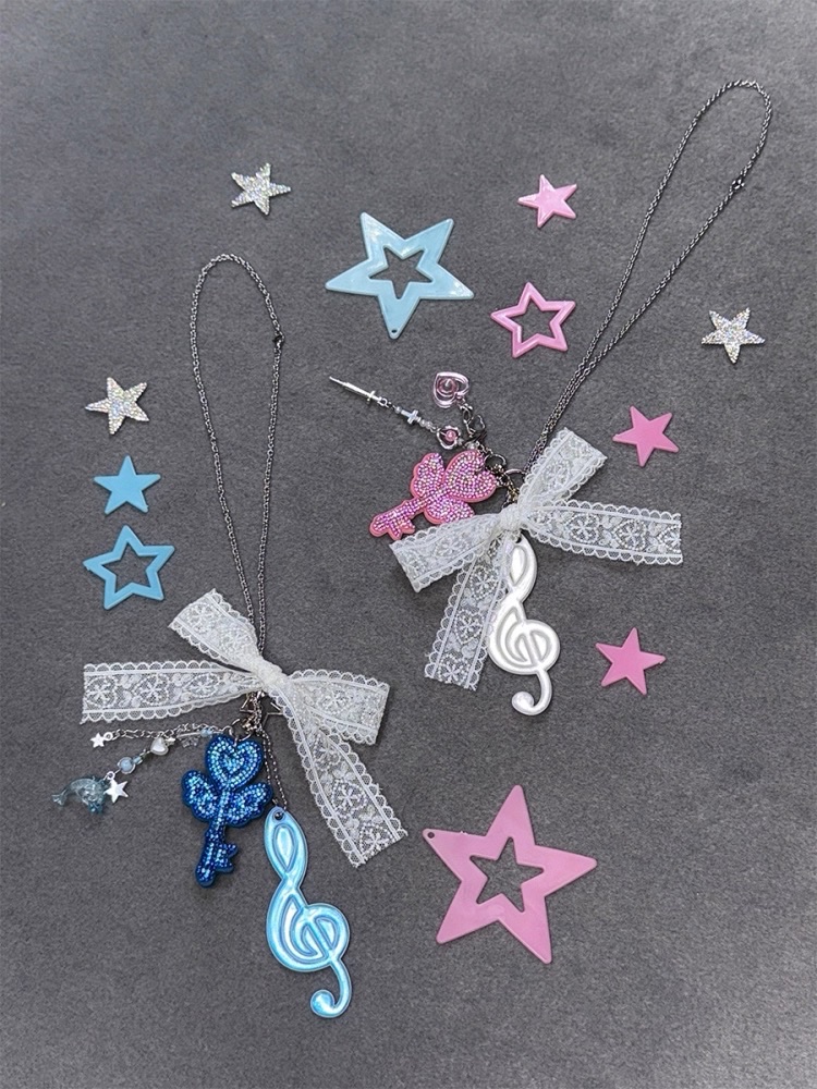 New⋆⸜♡⸝‍⋆ 閃亮蝴蝶結 燙鑽魔法鑰匙兩用項鍊掛件