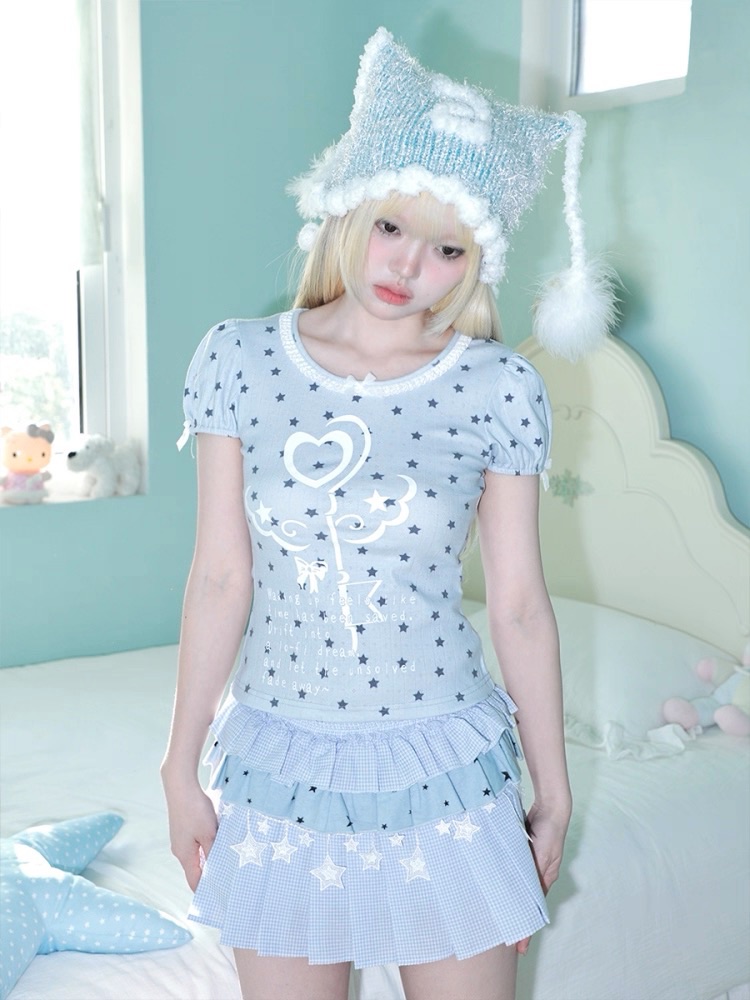 New⋆⸜♡⸝‍⋆ 星星魔法鑰匙蕾絲邊飛飛短袖T恤