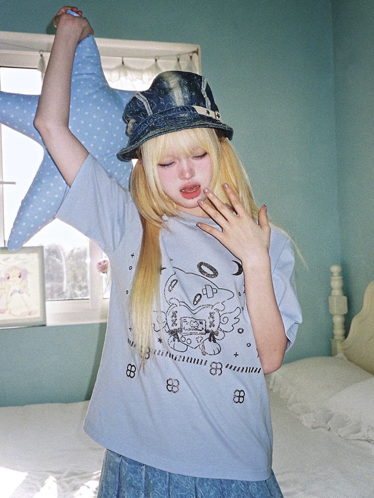 New⋆⸜♡⸝‍⋆ 夢核閃粉 鳥鳥一聯名天使貓咪短袖T恤