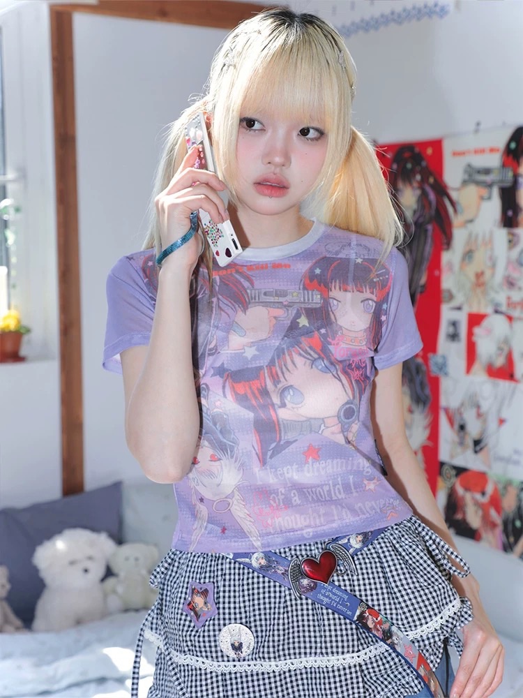 New⋆⸜♡⸝‍⋆ 彈力奧莉蛙聯名KillAngel網紗T 紫色