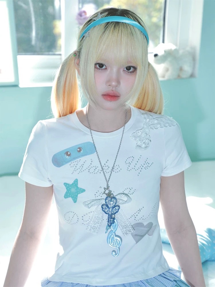 New⋆⸜♡⸝‍⋆ 夢幻少女 蝴蝶結燙鑽短袖T
