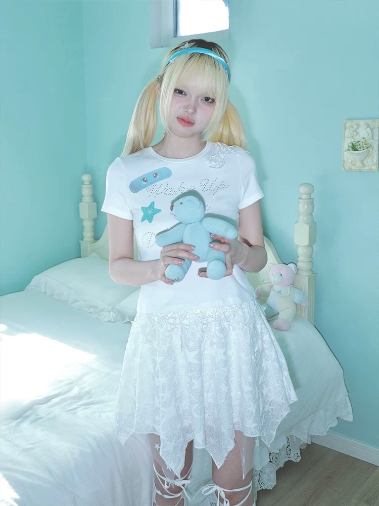 New⋆⸜♡⸝‍⋆ 仙女流浪花邊蕾絲網紗多層 星星不規則半身裙