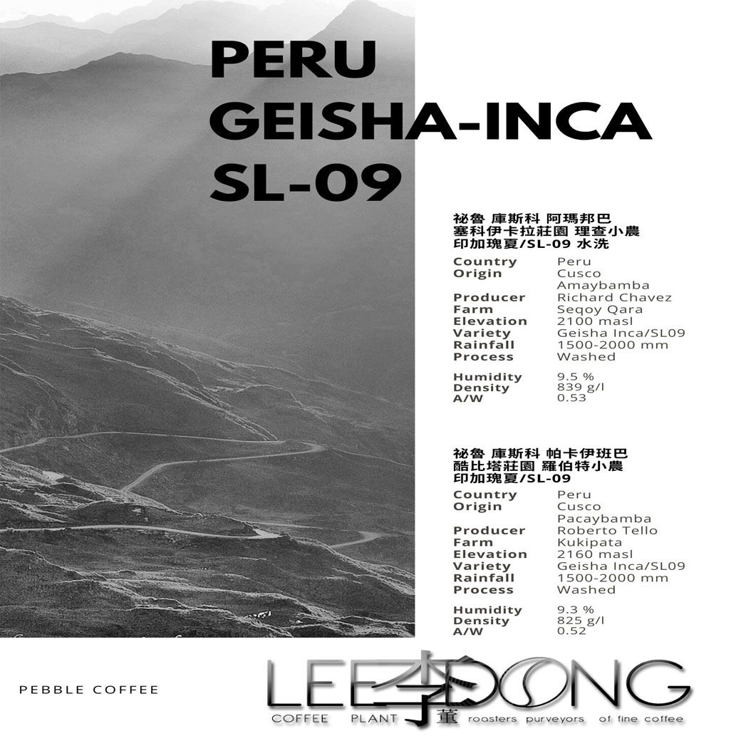 祕魯 帕卡伊班巴 酷比塔莊園 羅伯特小農【印加瑰夏/SL-09 /GEISHA】水洗 德國PROBAT 李董咖啡