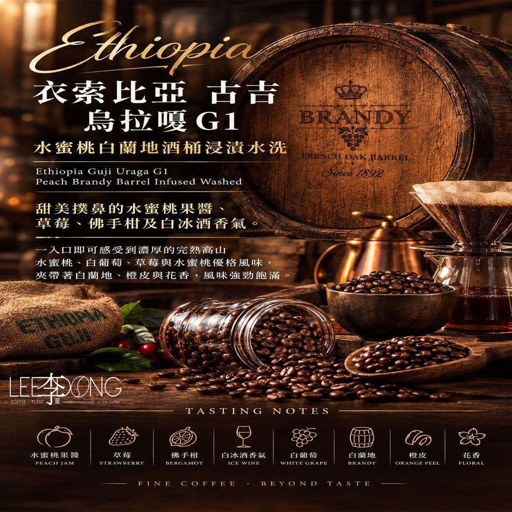 衣索比亞 古吉 烏拉嘎G1 水蜜桃🍷白蘭地酒桶🍷浸漬水洗 德國 PROBAT 🏆冠軍烘豆師李董咖啡🏆