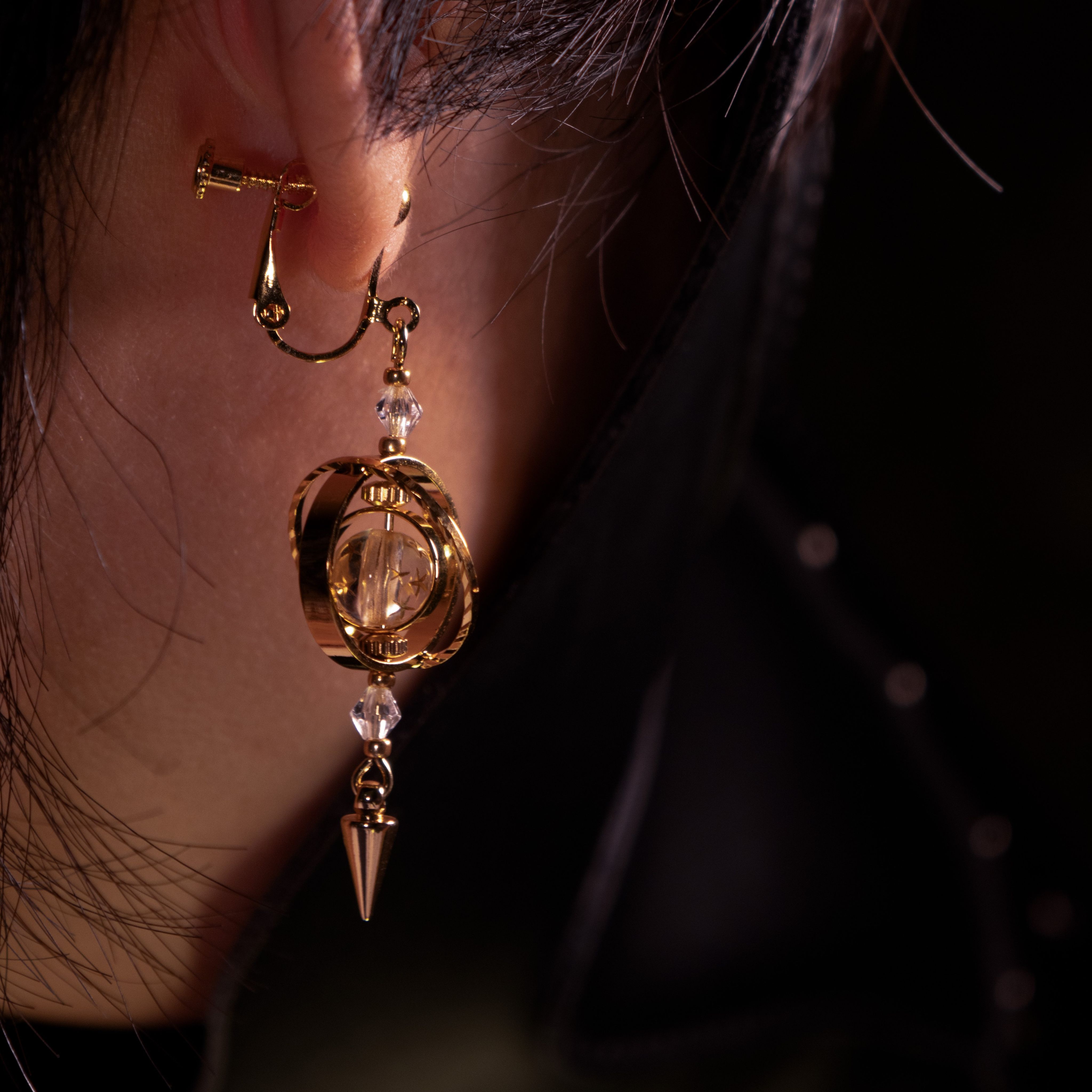 魔法星球環繞耳環 金星概念色 鍍真金 可改夾