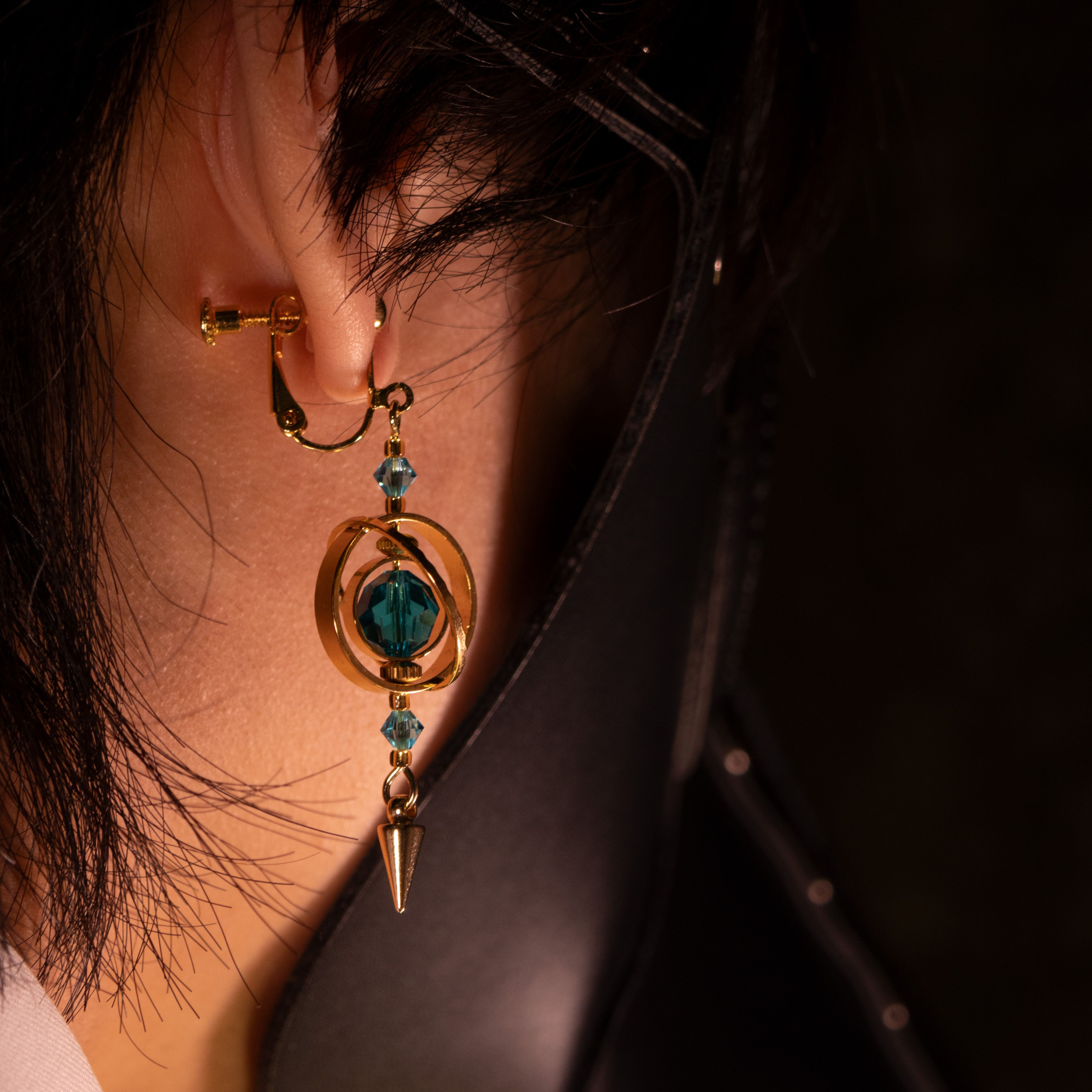 魔法星球環繞耳環 海王星概念色 鍍真金 可改夾