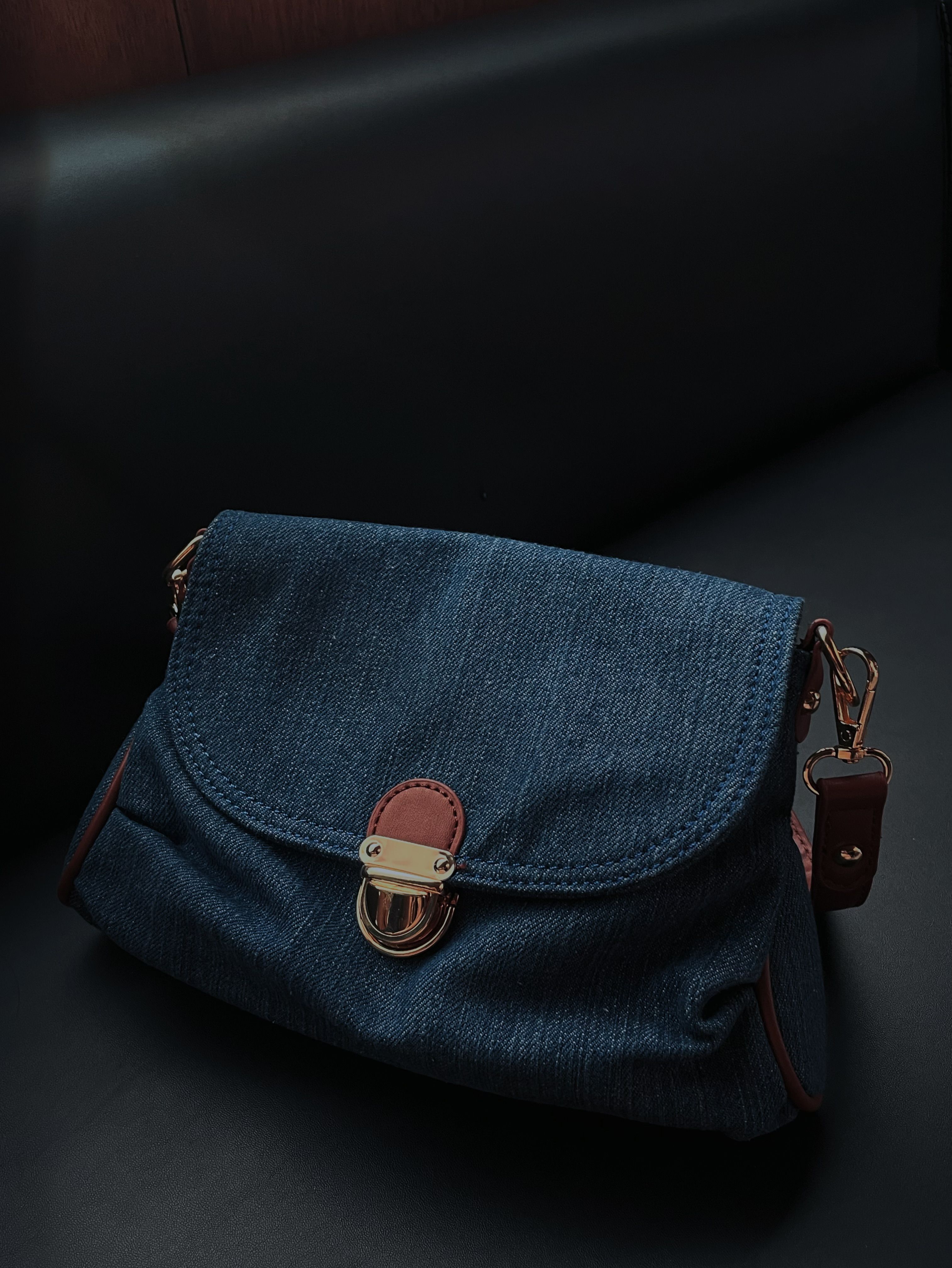 復古牛仔鎖扣單肩包