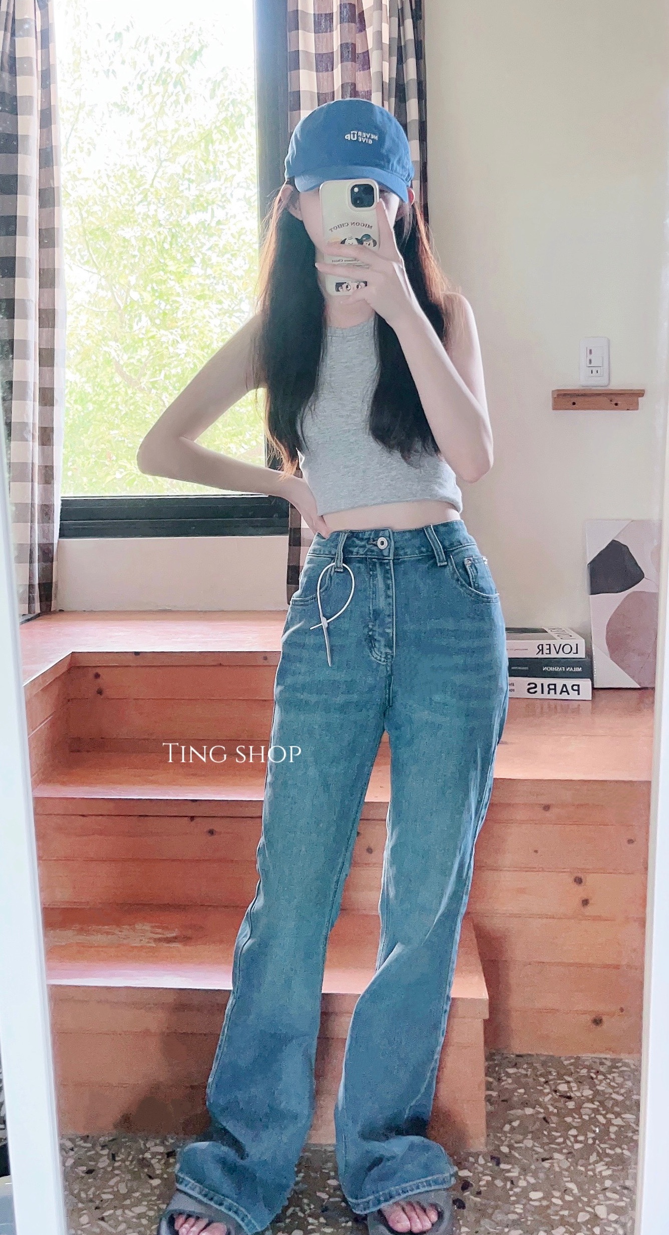 現貨-刷色微喇叭牛仔褲