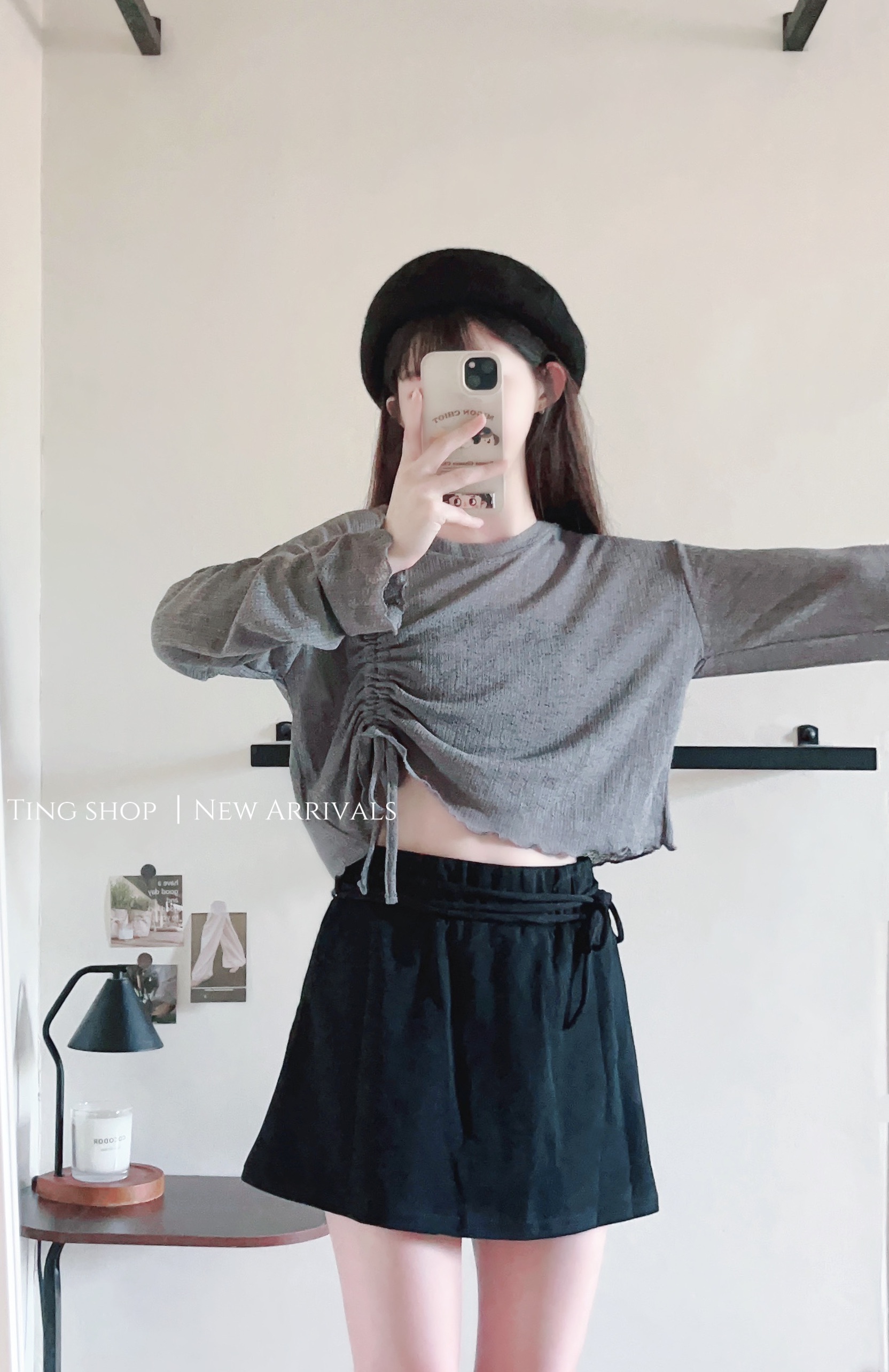 現貨-側抽繩薄針織上衣