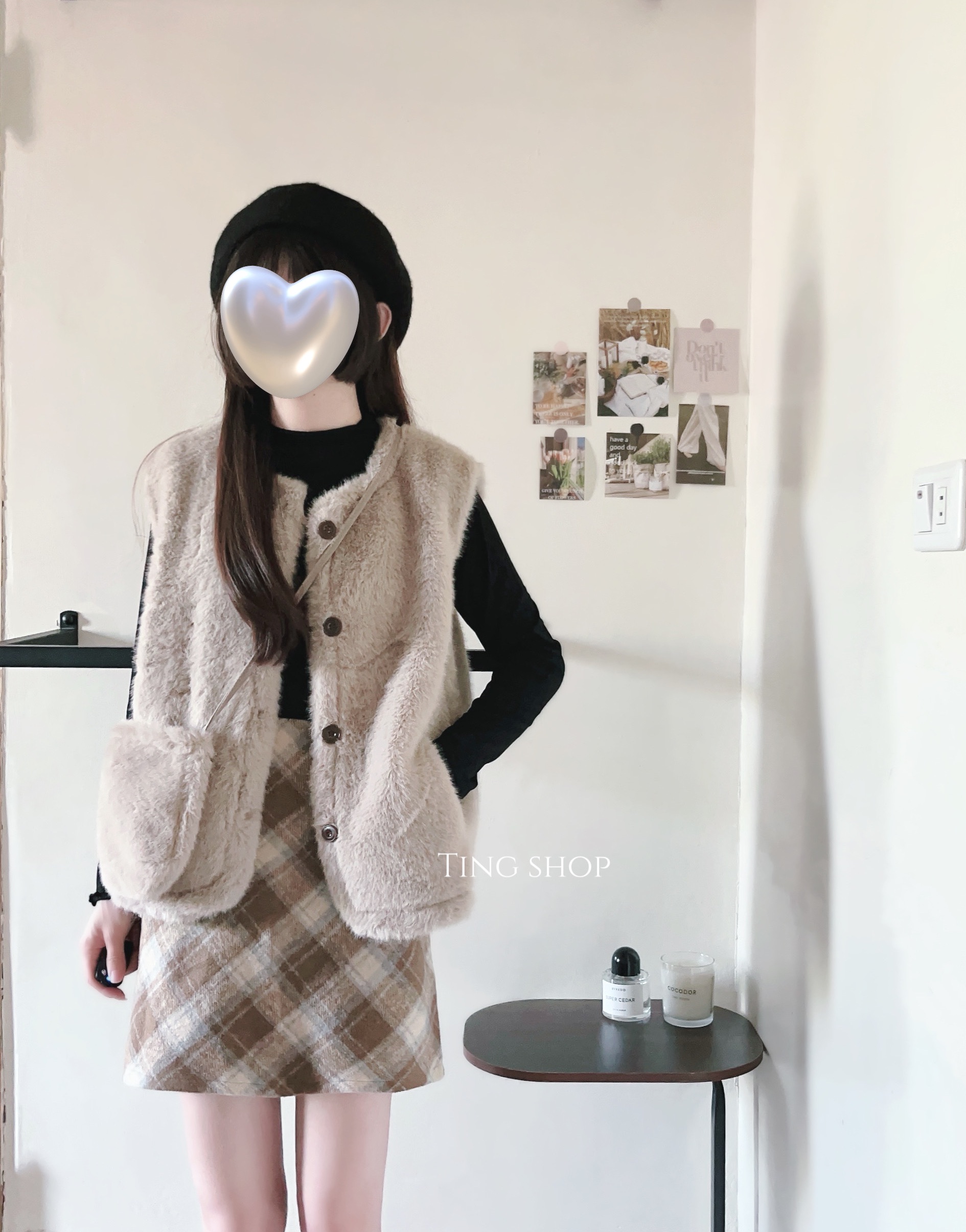 現貨-菱格毛呢短裙