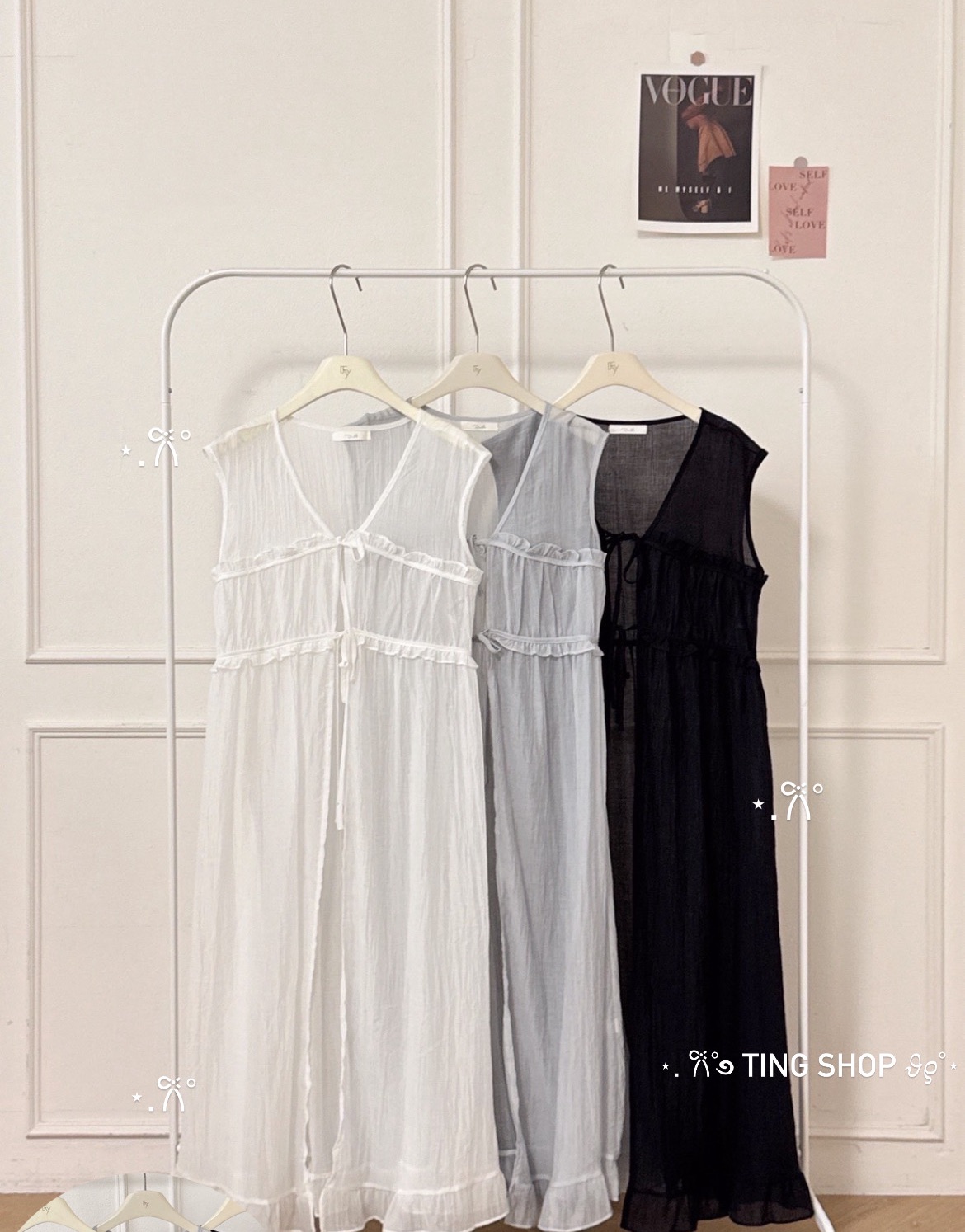 木耳邊綁帶透膚長罩衫