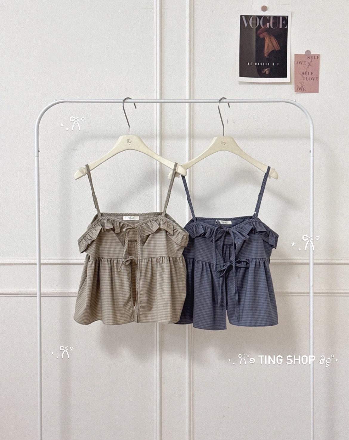 小格紋綁帶背心