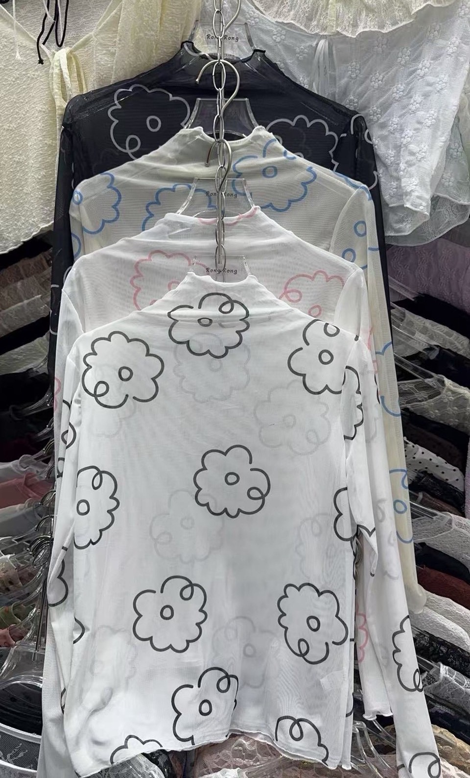 ❀日系花朵印花透膚上衣