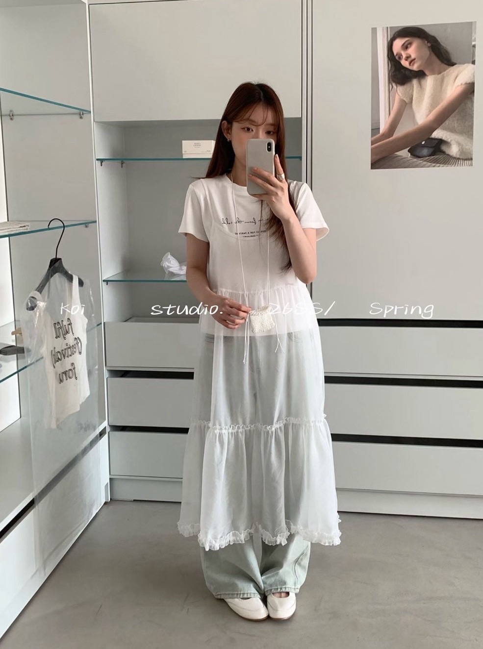 ⋆ 𐙚 ̊.荷葉邊網紗細肩長洋