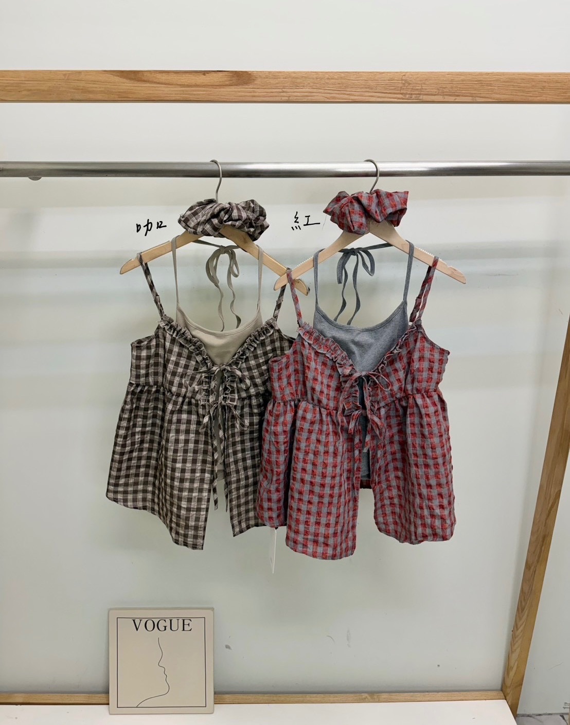 ⋆ 𐙚 ̊.格子綁帶假兩件上衣