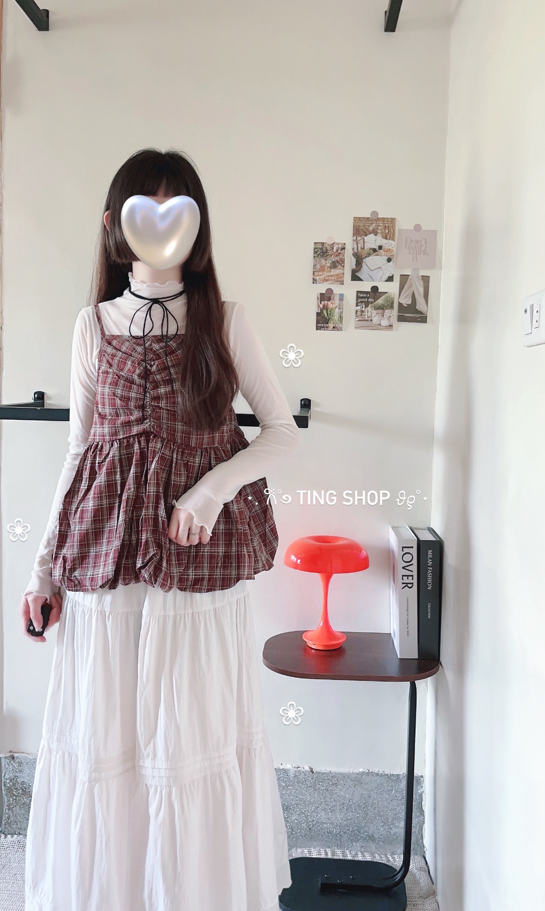 ❀下花苞格紋細肩背心