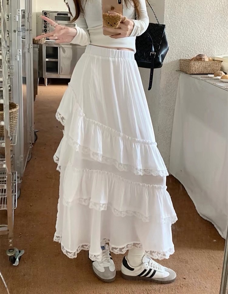 蝴蝶結蕾絲蛋糕長裙