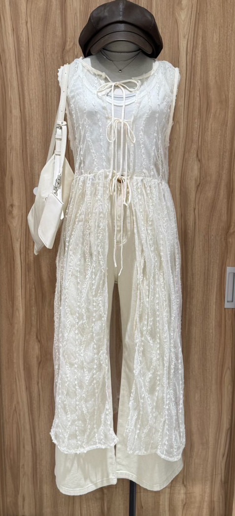 綁帶透膚蕾絲長罩衫