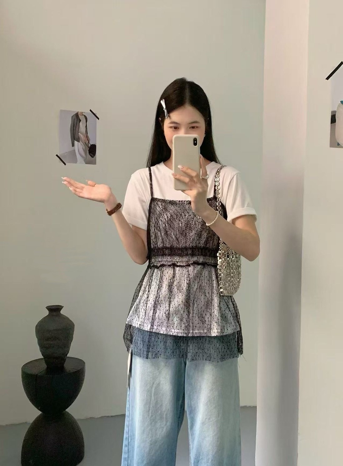 蕾絲透膚疊穿背心