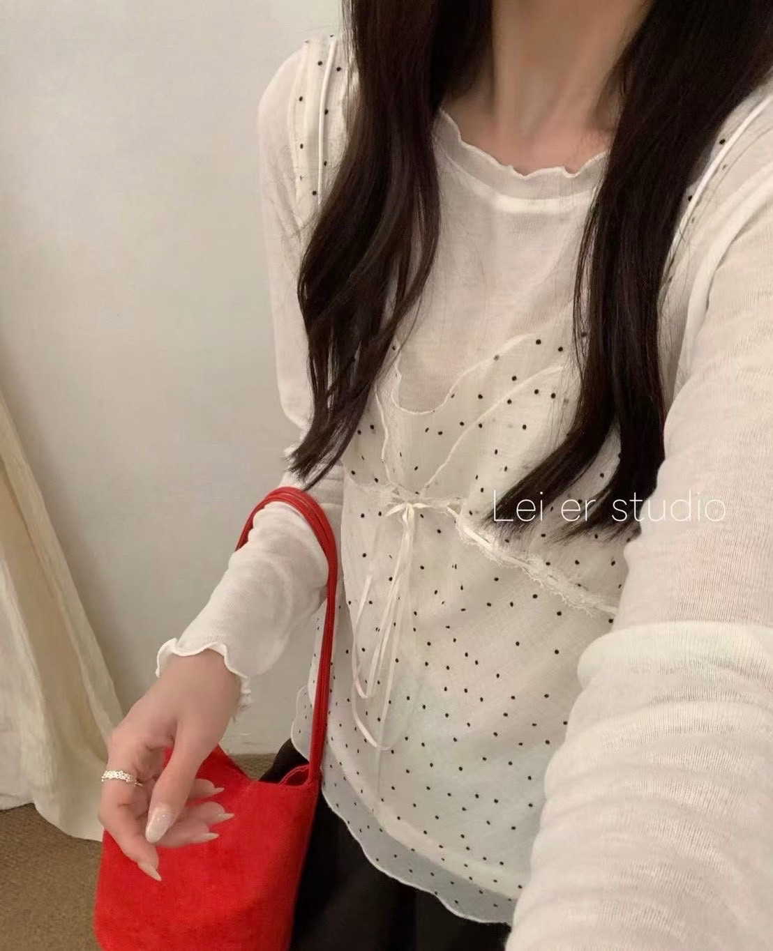 波點前綁結透膚背心