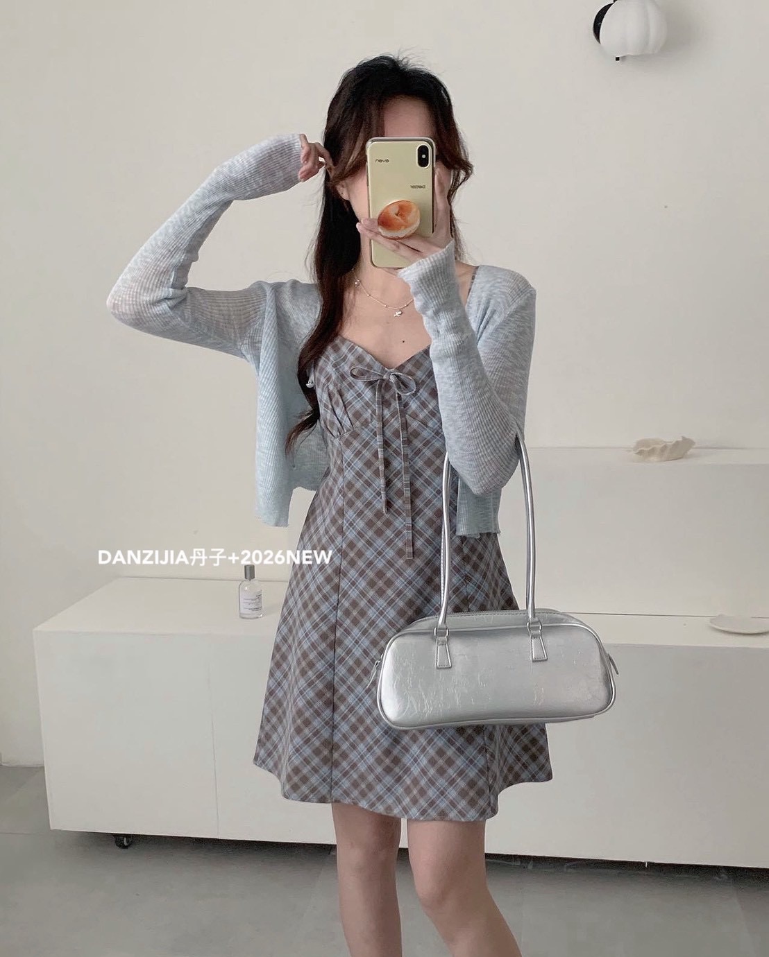 格紋細肩吊帶短洋