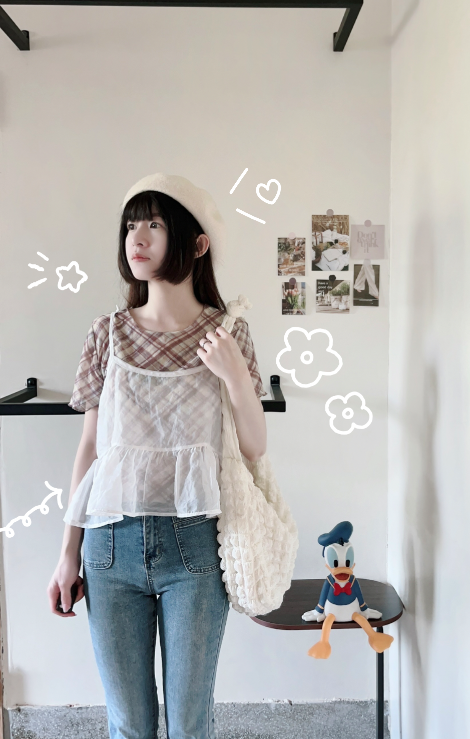 現貨 日系格紋透膚兩件式上衣