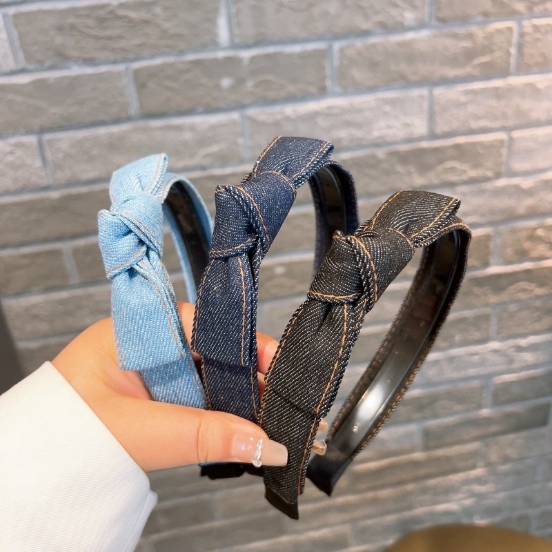 丹寧牛仔蝴蝶結髮箍