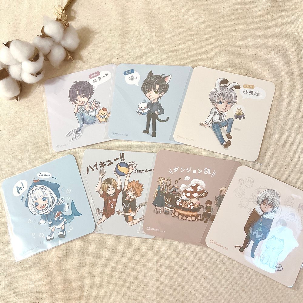 《N兔studio》二創動漫同人方形卡片、Hololive Gura古拉.排球少年.迷宮飯.給不滅的你.戀與深空