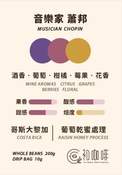 初咖啡 | 哥斯大黎加 音樂家 蕭邦 葡萄乾蜜處理｜淺焙