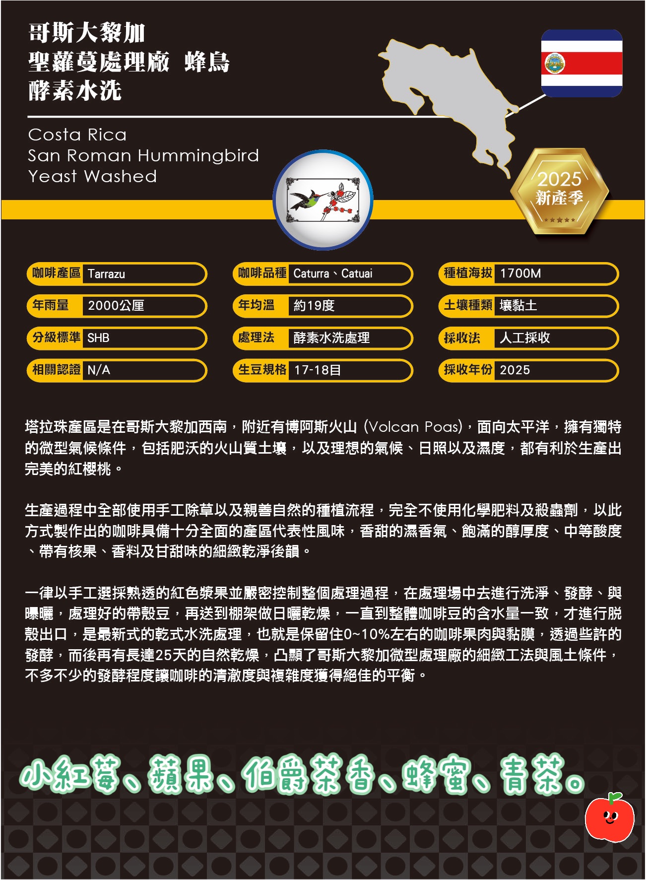 哥斯大黎加 聖蘿蔓處理廠 蜂鳥 酵素水洗