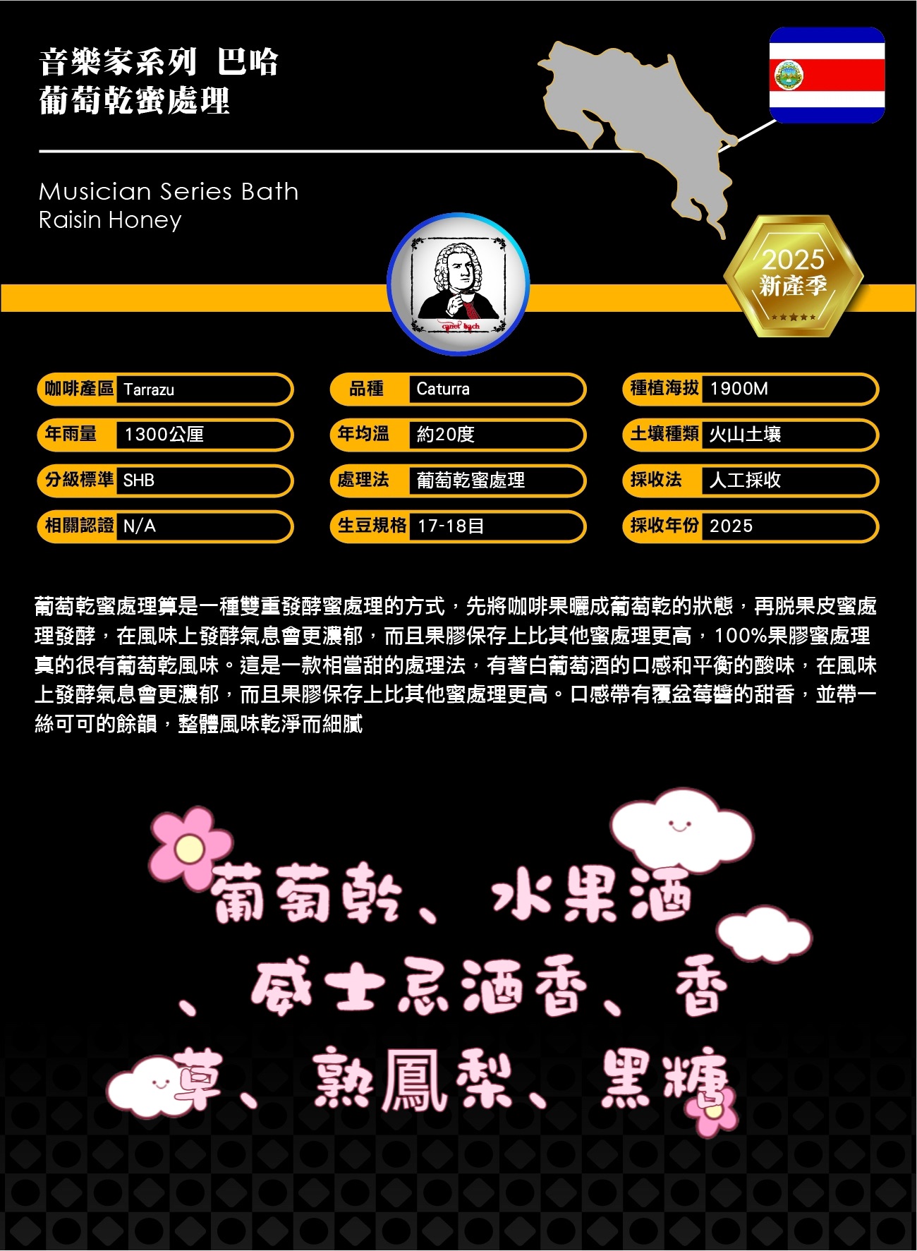 哥斯大黎加 音樂家系列 巴哈 葡萄乾蜜處理