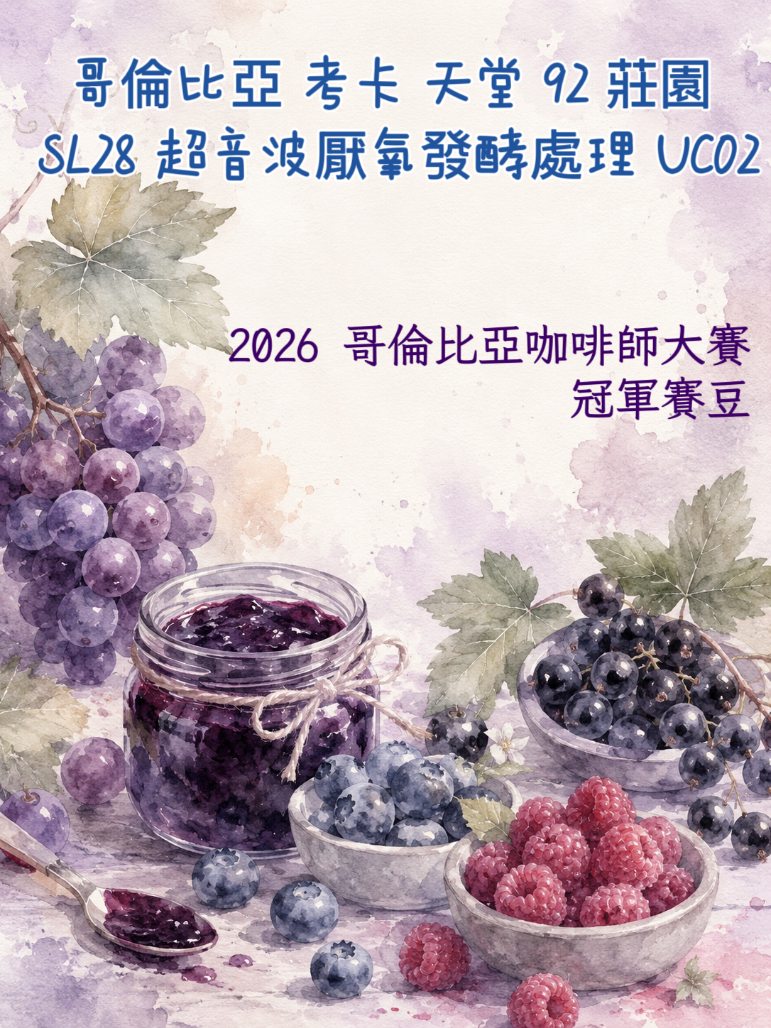 哥倫比亞 考卡 天堂 92 莊園 SL28 超音波厭氧發酵處理 UC02