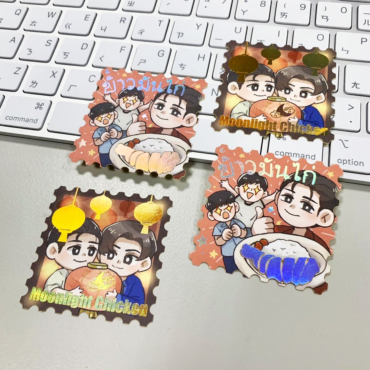 Moonlight Chicken月光海南雞 燙金郵票造型貼紙 球咪