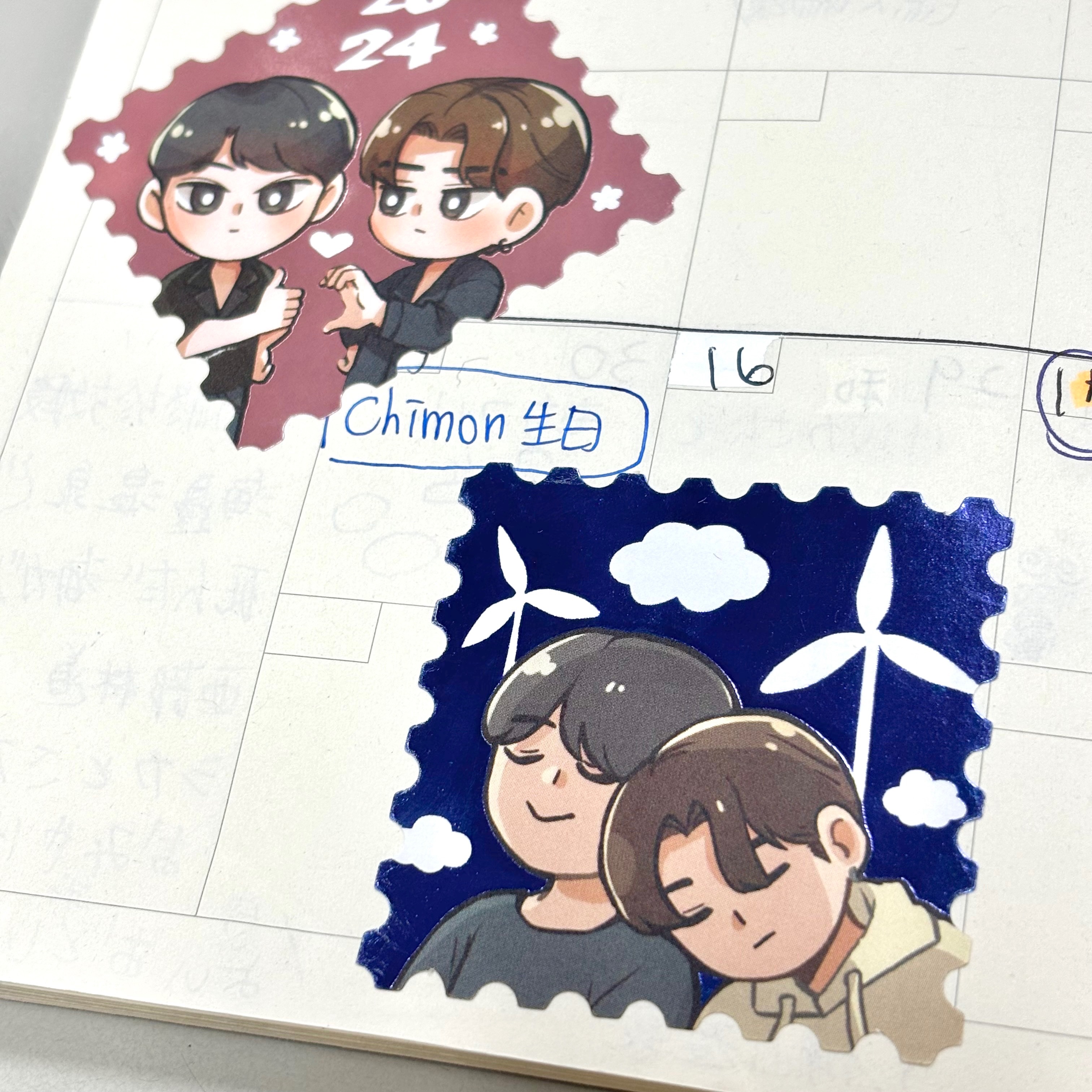 PerthChimon閃亮燙粉紅粉藍郵票貼紙🖤💛