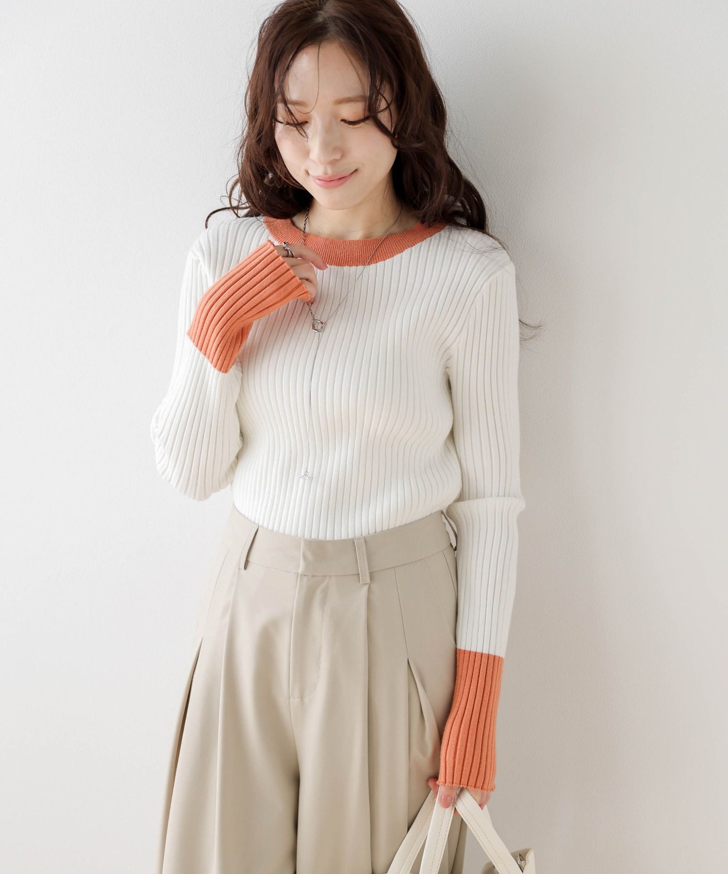 2904 配色羅紋針織上衣