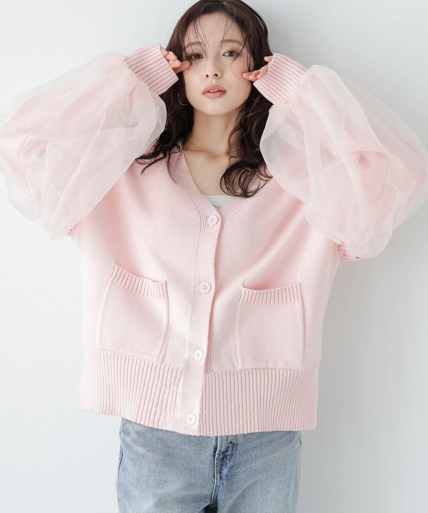 2905 薄紗袖針織開襟衫