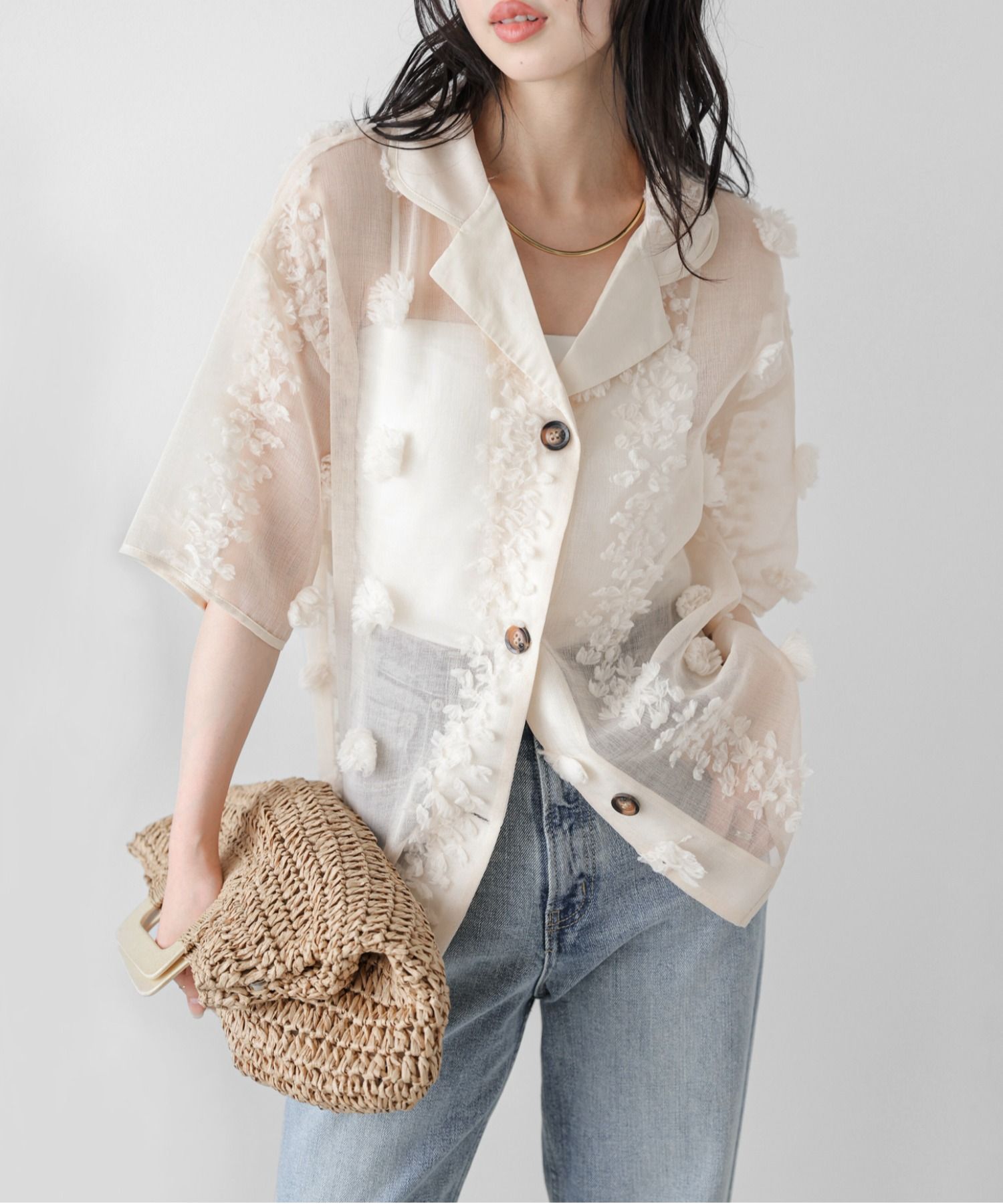 2908 透膚緹花襯衫外套