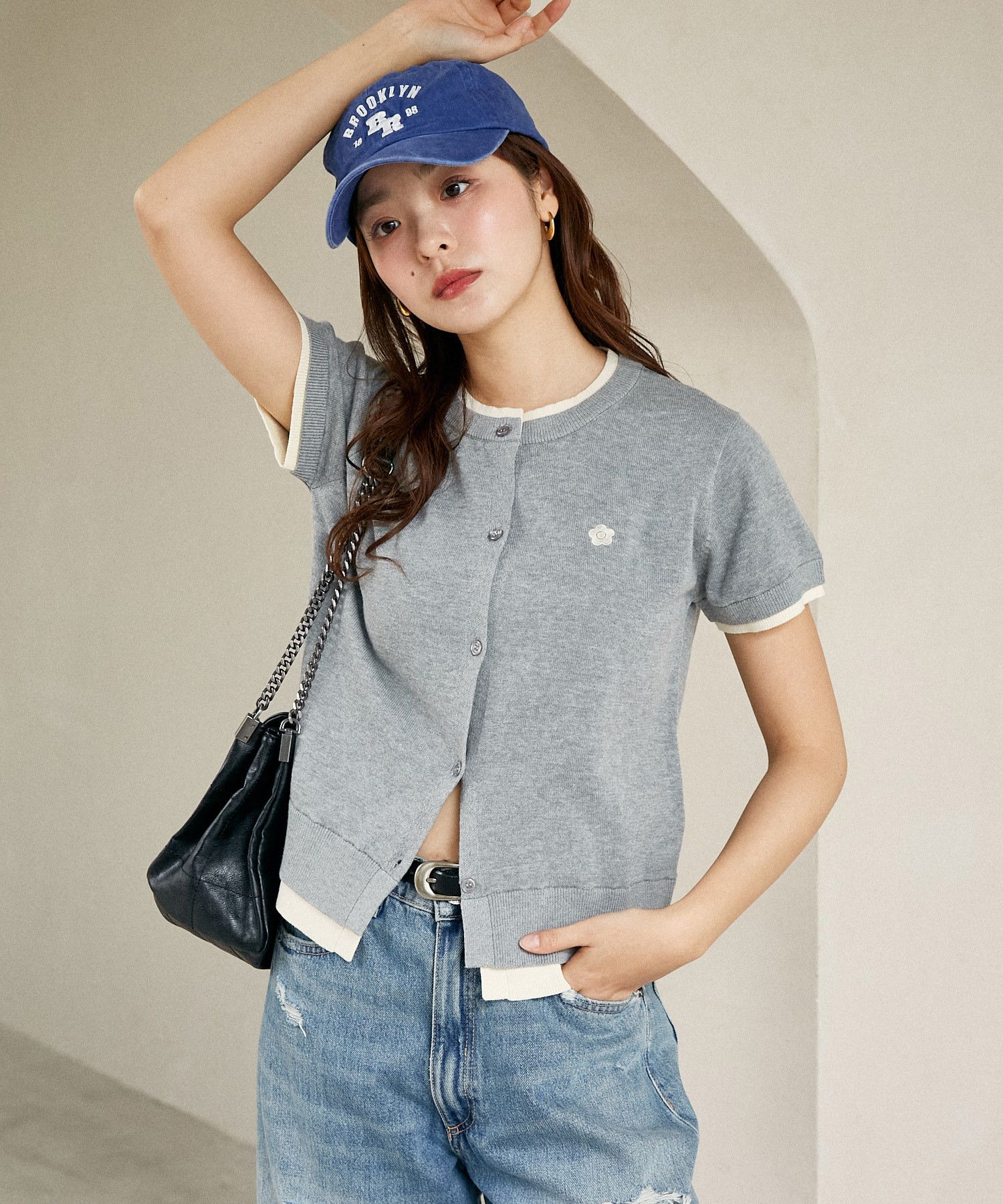 2940 疊層短袖針織開襟衫