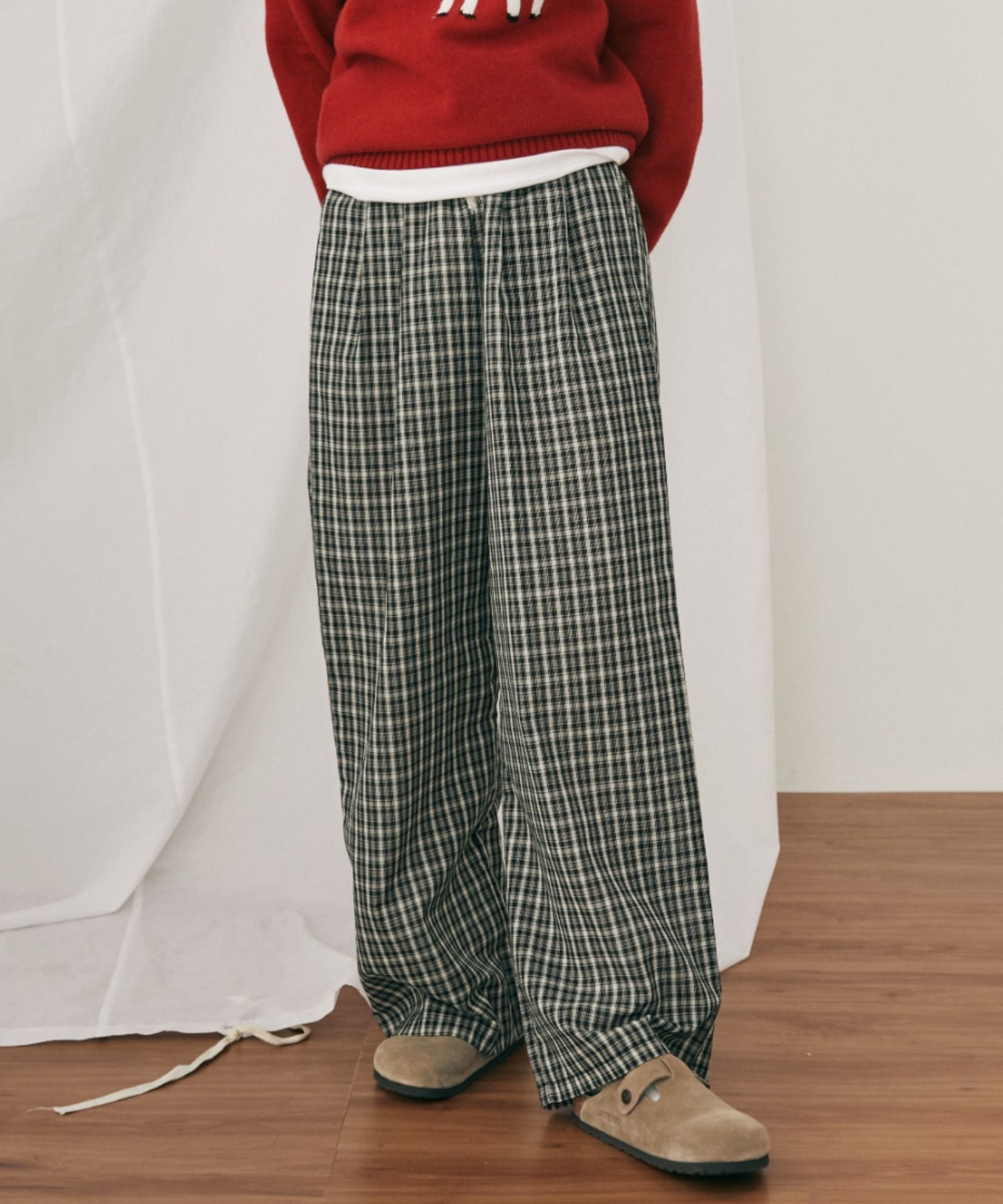2943 格紋寬鬆褲