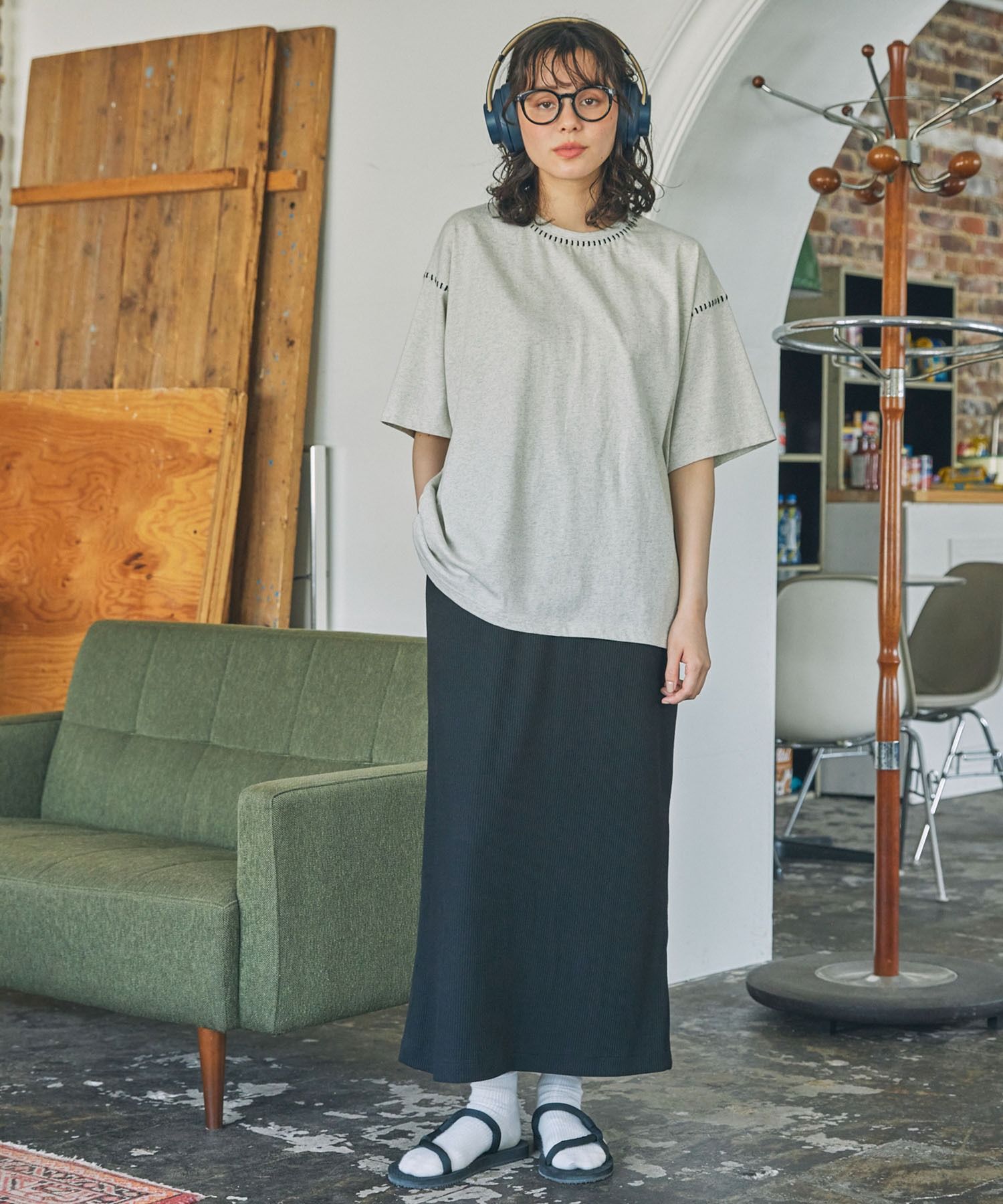 2973 羅紋剪裁I字長裙