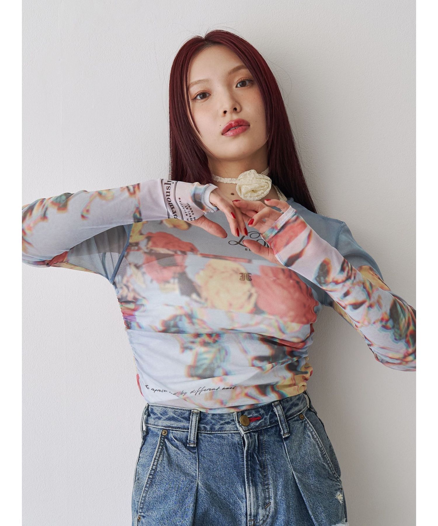 3005 花卉圖案薄紗上衣