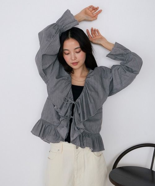 3212 荷葉邊緞帶牛仔襯衫