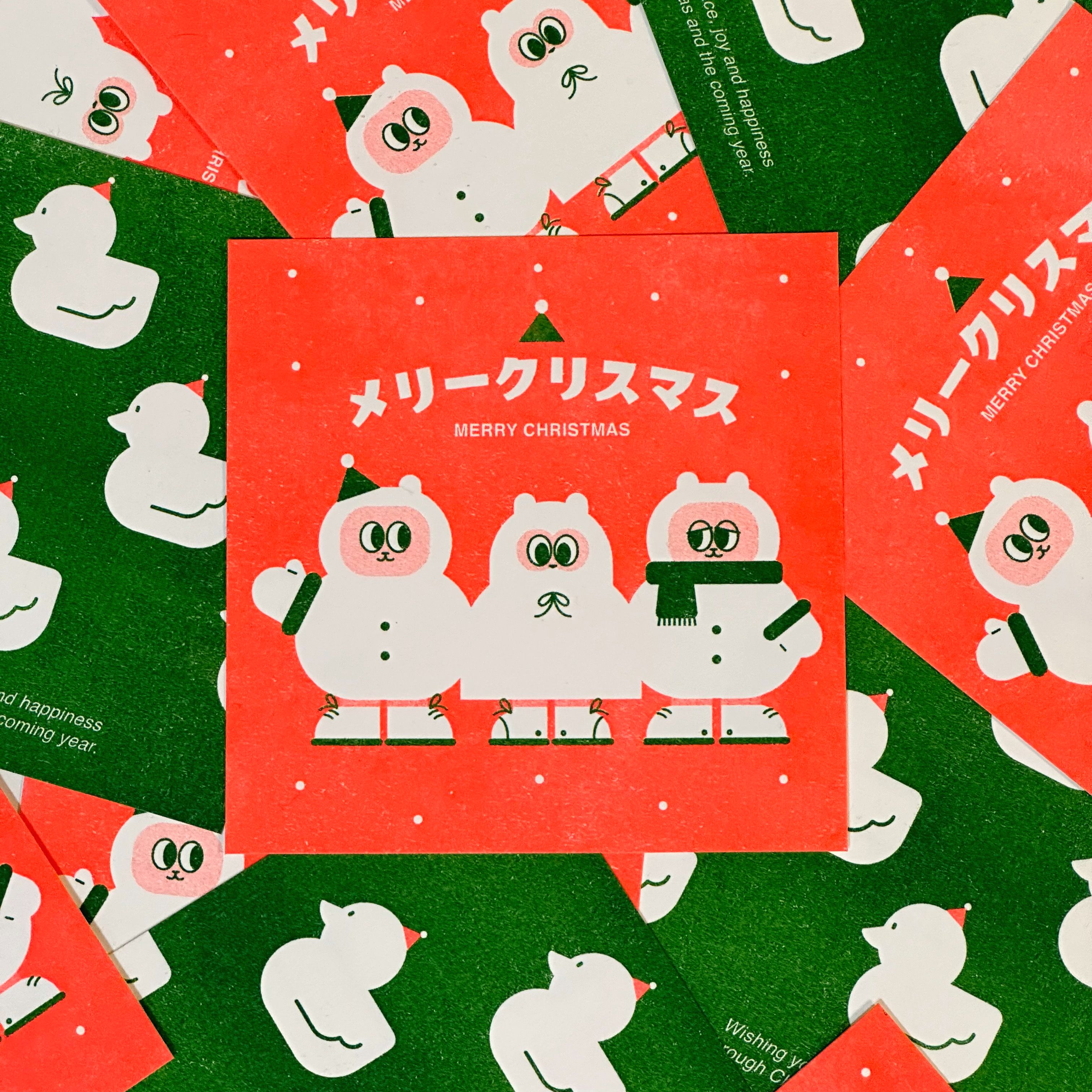 聖誕貓貓雪人| 孔版明信片