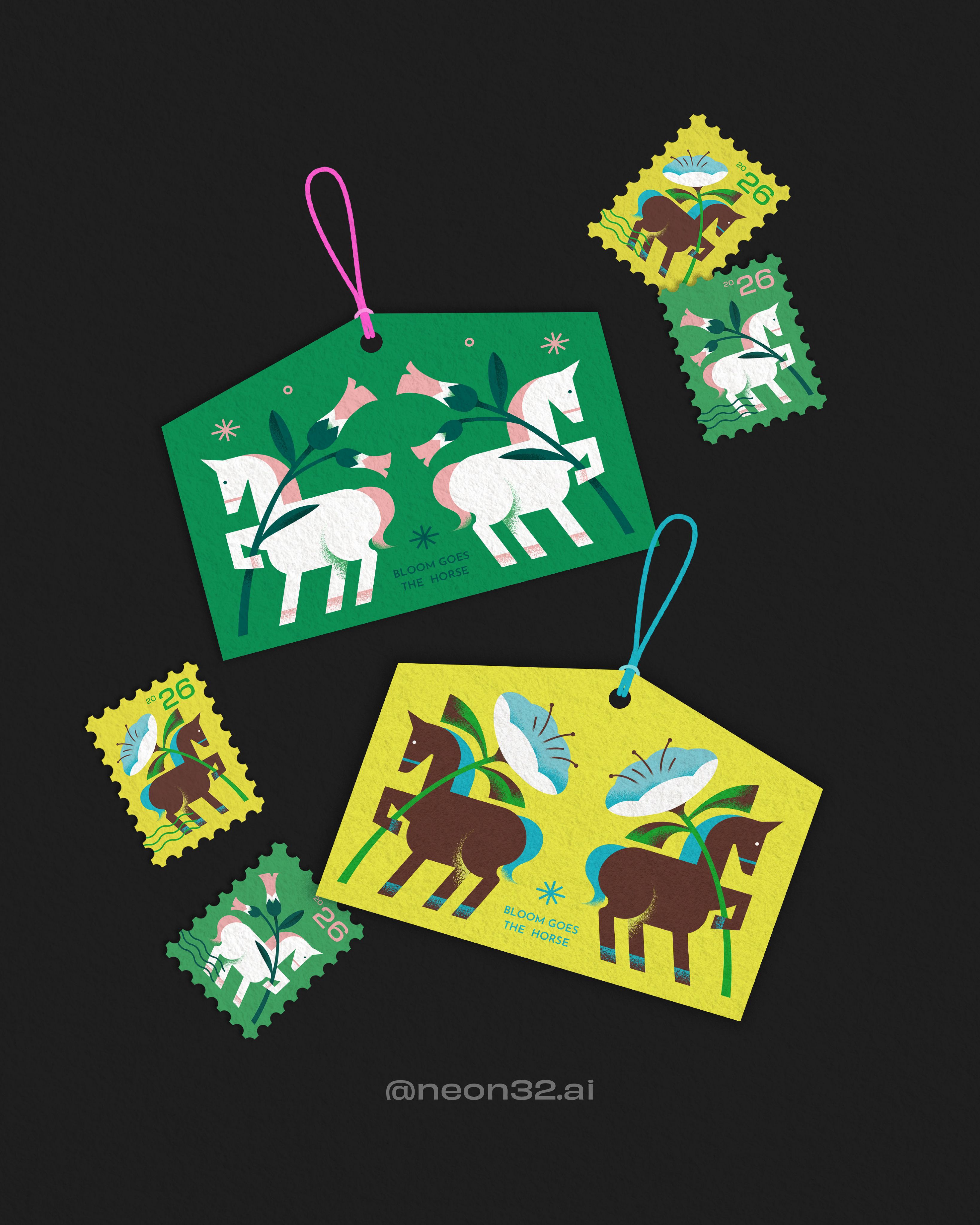 春日小繪馬｜孔版印刷明信片+郵票貼紙組合